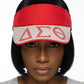 DST Red Canvas Greek Rhinestone Brim Visor Hat