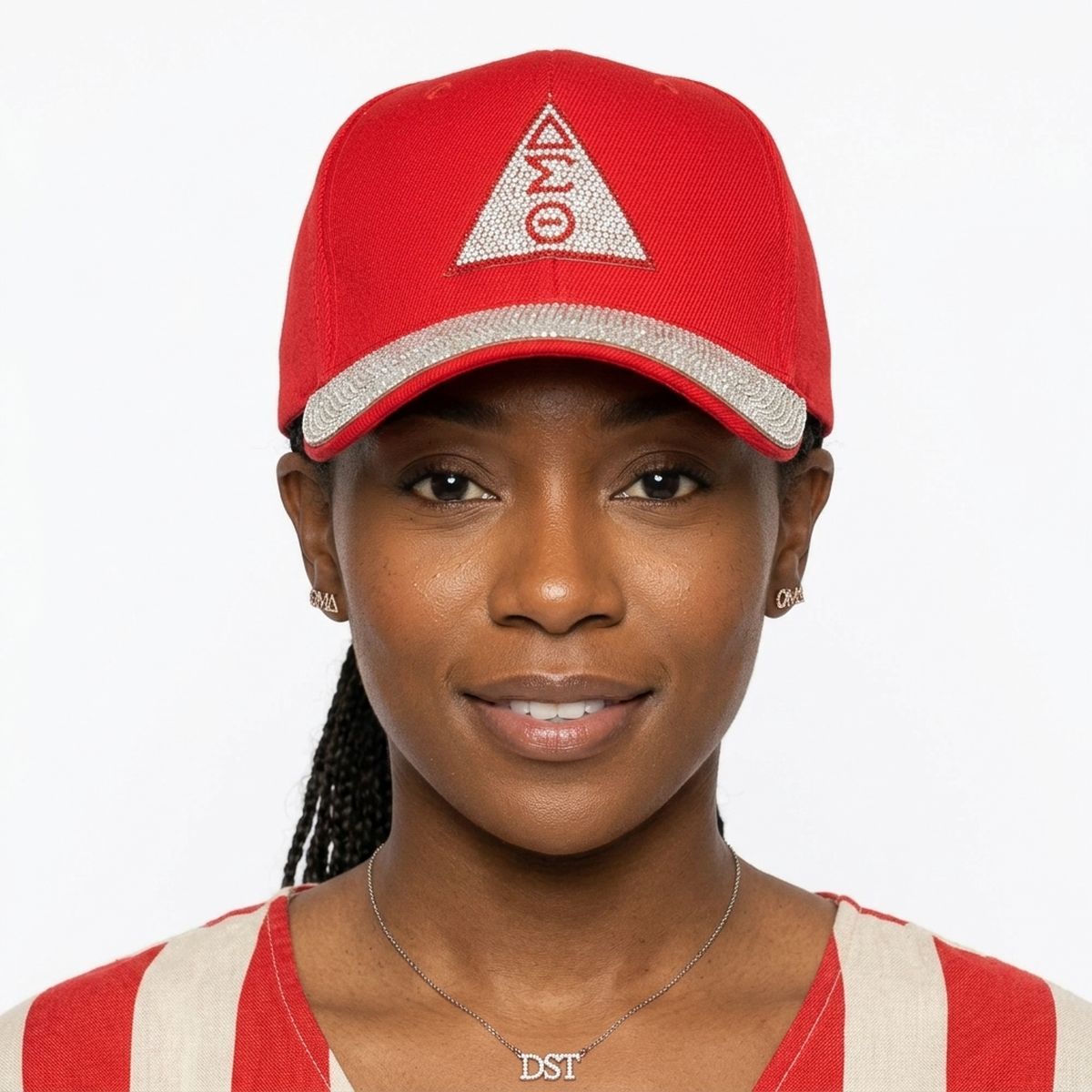 DST Red Canvas Delta Rhinestone Baseball Cap