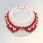 DST Scalloped Red White Pearl Collar Necklace