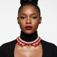 DST Scalloped Red White Pearl Collar Necklace