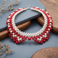 DST Scalloped Red White Pearl Collar Necklace