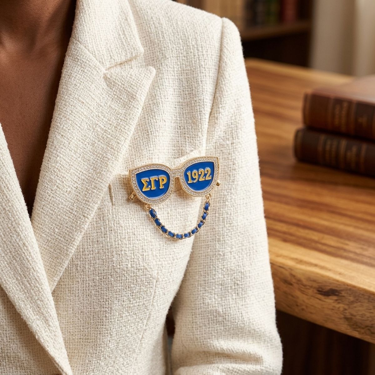 SGRHO Blue 1922 Sunglasses Rhinestone Brooch Pin