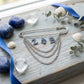 ZPB Safety Pin Chain Brooch with Blue Rhinestones