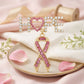 Gold Breast Cancer Hope Pink Ribbon Dangle Brooch