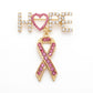 Gold Breast Cancer Hope Pink Ribbon Dangle Brooch