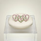 AKA Pink and Green Triple Heart Rhinestone Brooch