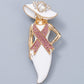 White Breast Cancer Pink Ribbon Lady Gold Brooch