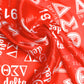 DST Sorority Red and White Silky Square Scarf 70 cm