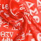 DST Sorority Red and White Silky Square Scarf 70 cm