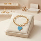 Turquoise Heart Charm Gold Oval Chain Bracelet