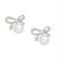 Studs Silver Ribbon Bow White Pearl Earrings Women