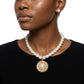 Gold Sunburst Cream Pearl Pendant Necklace
