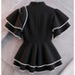 AKA Shield Large Black & White Trim Peplum Top