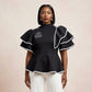 AKA Shield X-Large Black & White Trim Peplum Top