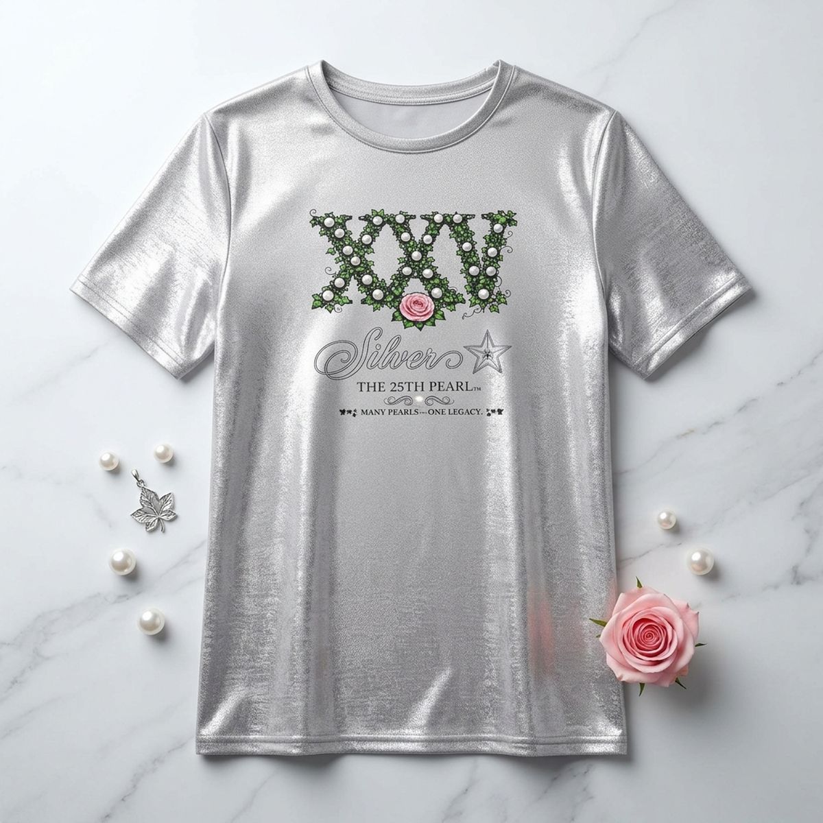 Medium AKA Silver Soror 25th Pearl Metallic Tee