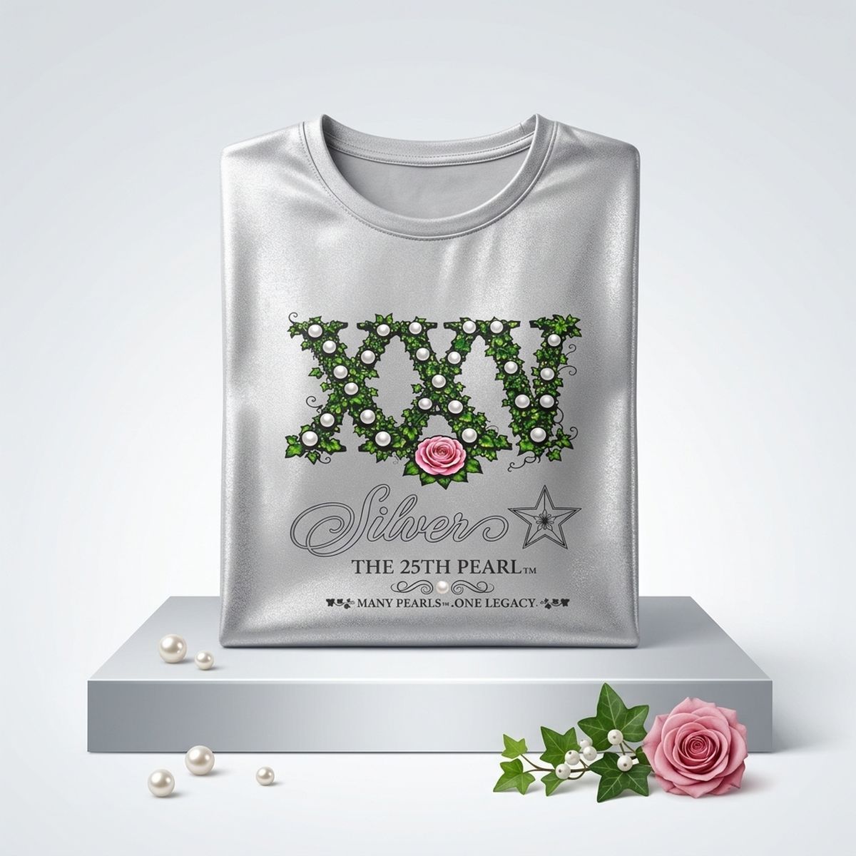 Medium AKA Silver Soror 25th Pearl Metallic Tee