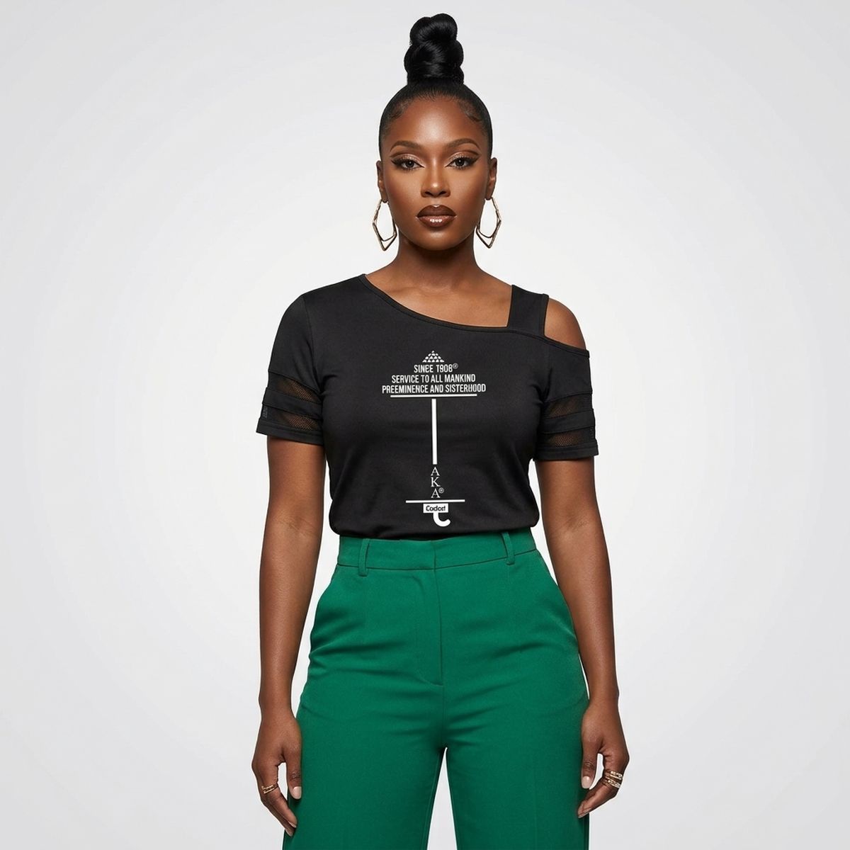 Large AKA Black Cold Shoulder Cutout Athletic Top