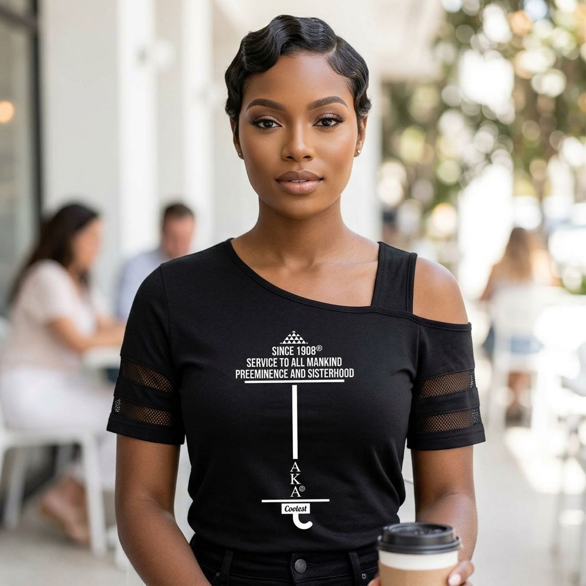 Large AKA Black Cold Shoulder Cutout Athletic Top