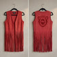DST Crest X-Large Red Faux Suede Long Fringe Vest