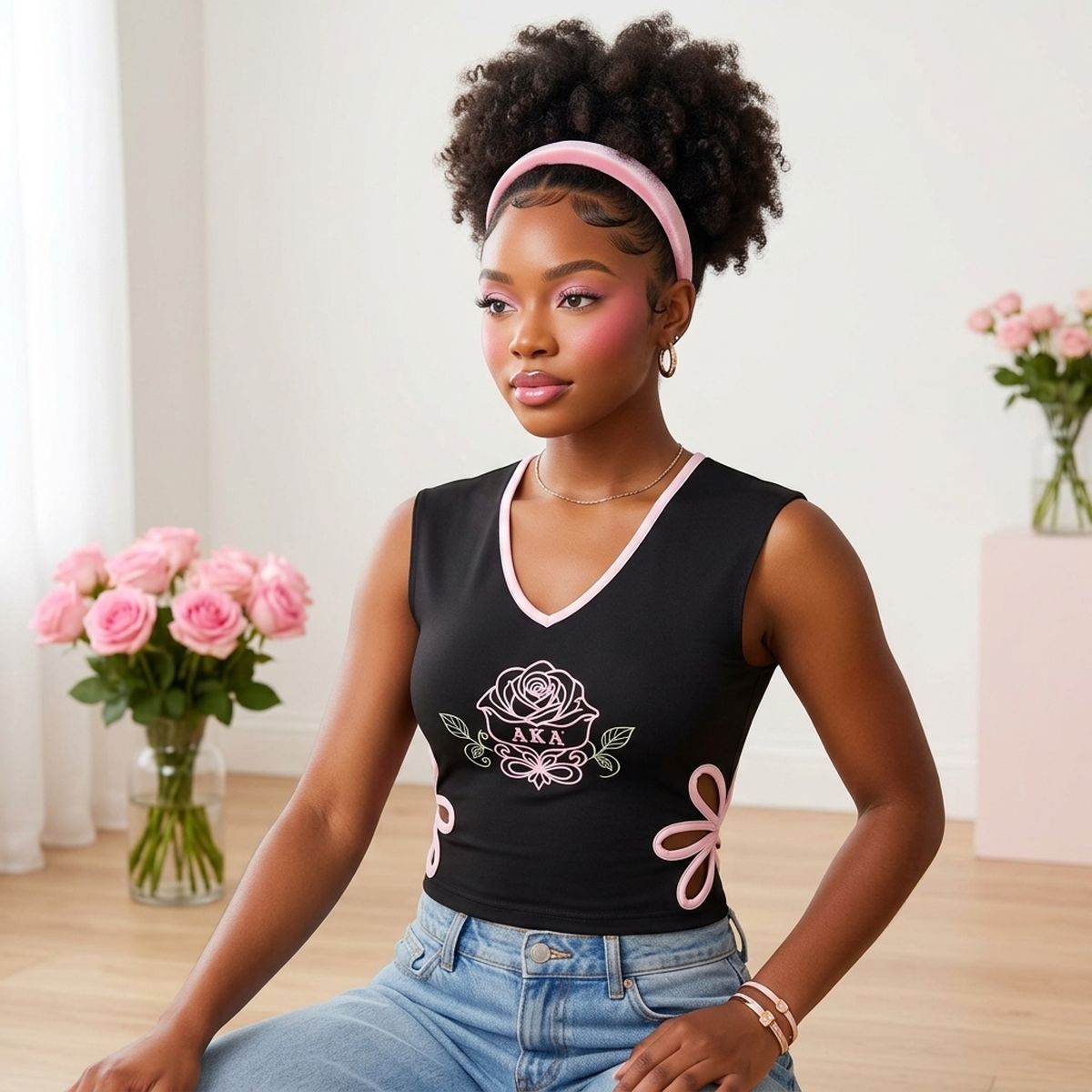 AKA Small Black Flower Cut Out Sleeveless Top