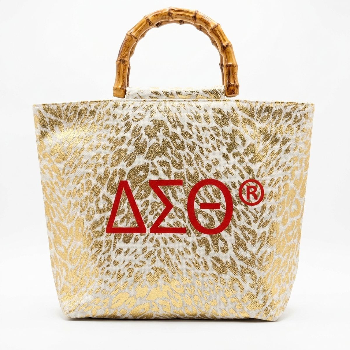 DST Gold Metallic Animal Print Bamboo Handle Tote