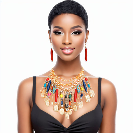 Necklace Gold Chain Ornamental Layered Fringe Set