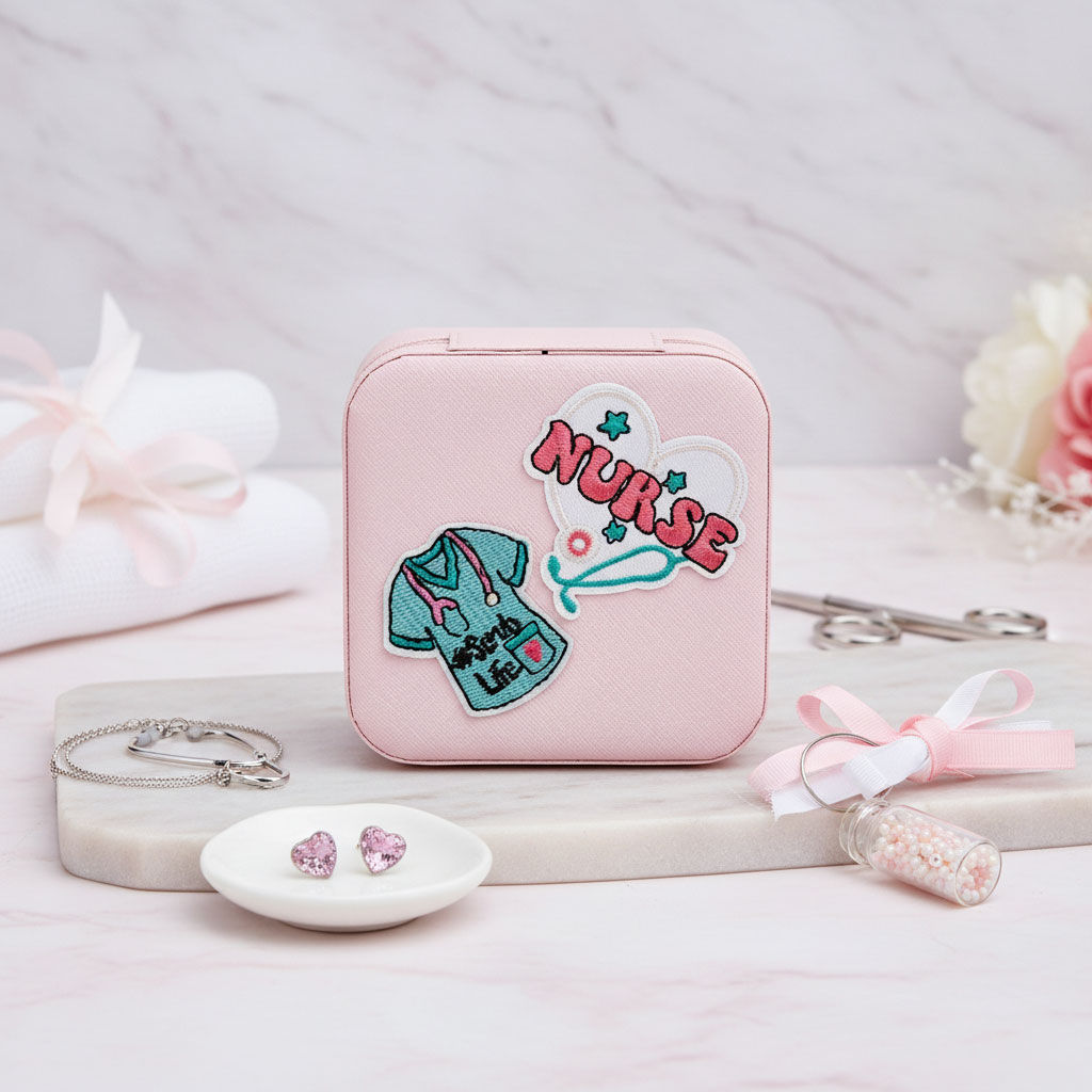 Travel Jewelry Box Pink Nurse Patch Square