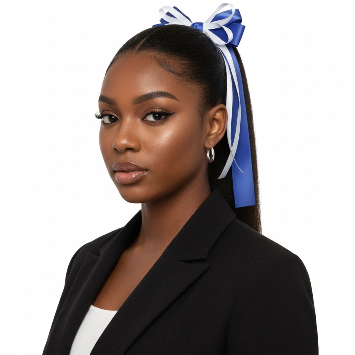 ZPB Merch Blue White Ribbon Hair Bow Clip