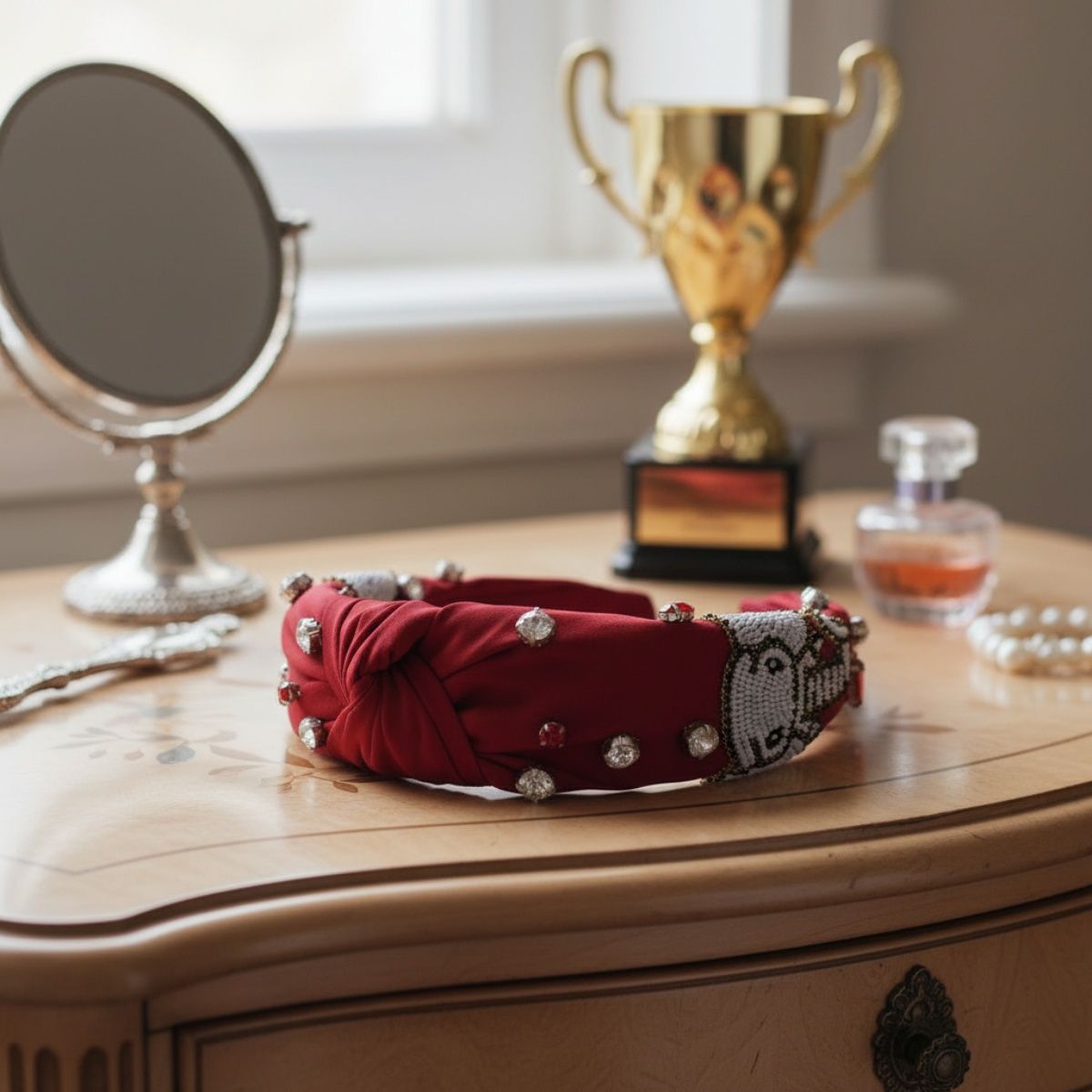 Headband Elephant Embroidered Burgundy Knot Style