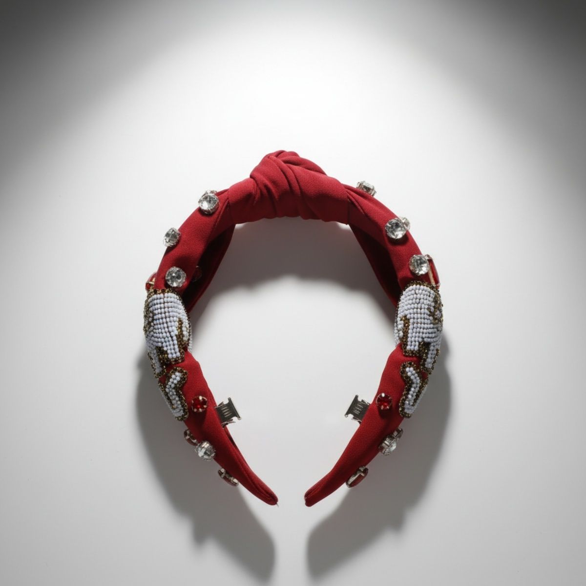 Headband Elephant Embroidered Burgundy Knot Style
