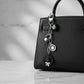 Keychain Black and White Camellia Charms Bag Clip