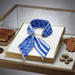 Horsebit Blue White Print Silky Scarf Necklace