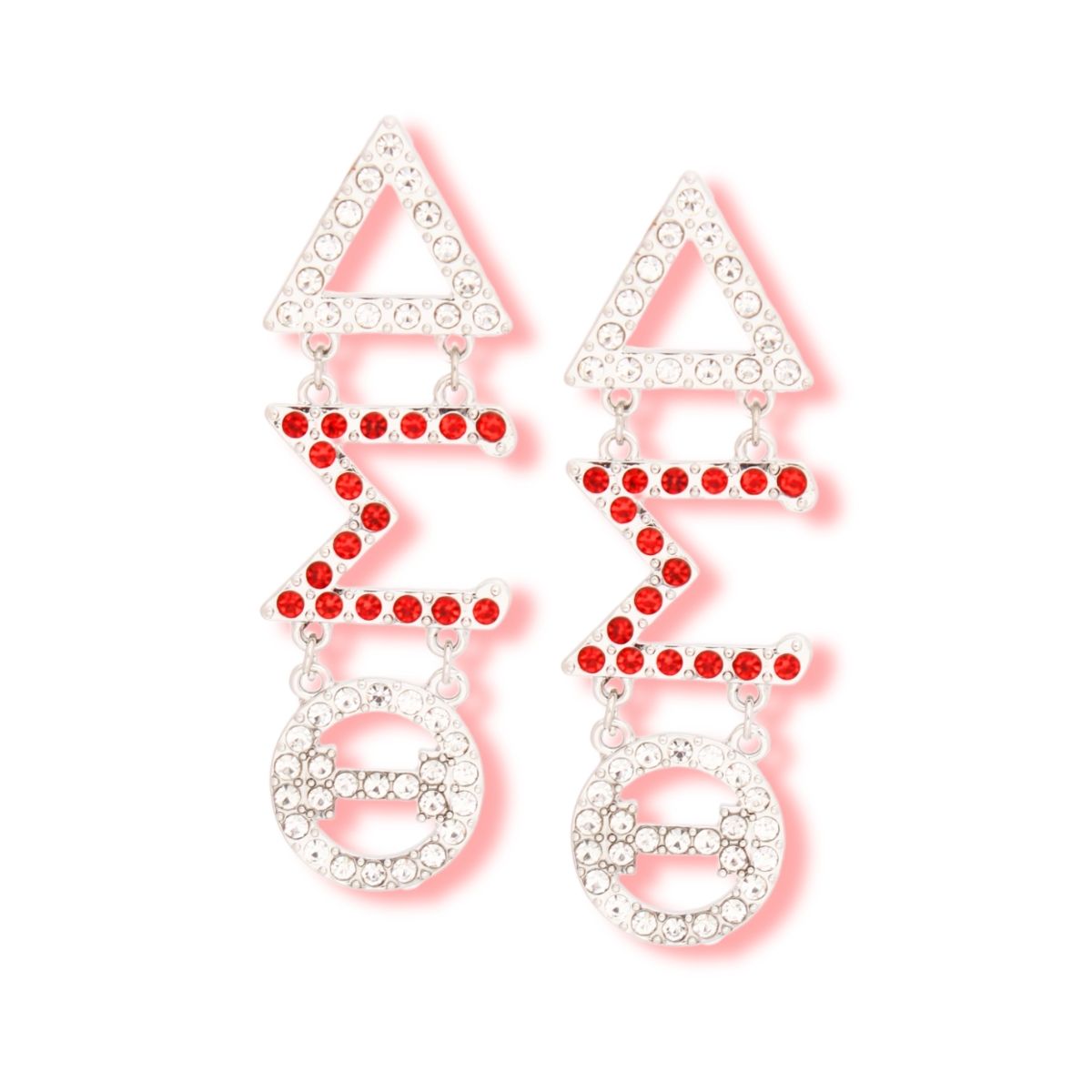 DST Dangle Red Delta Rhinestone Earrings