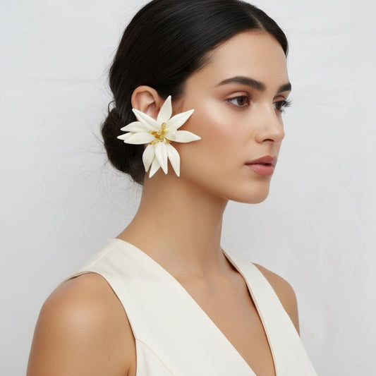 Stud Ivory Tropical Flower Oversized Earrings