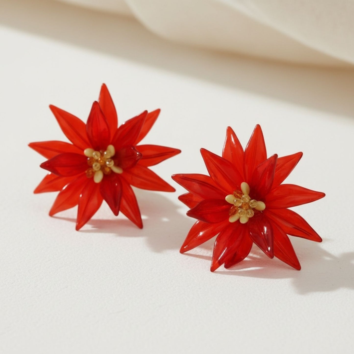 Stud Red Tropical Flower Oversized Petal Earrings