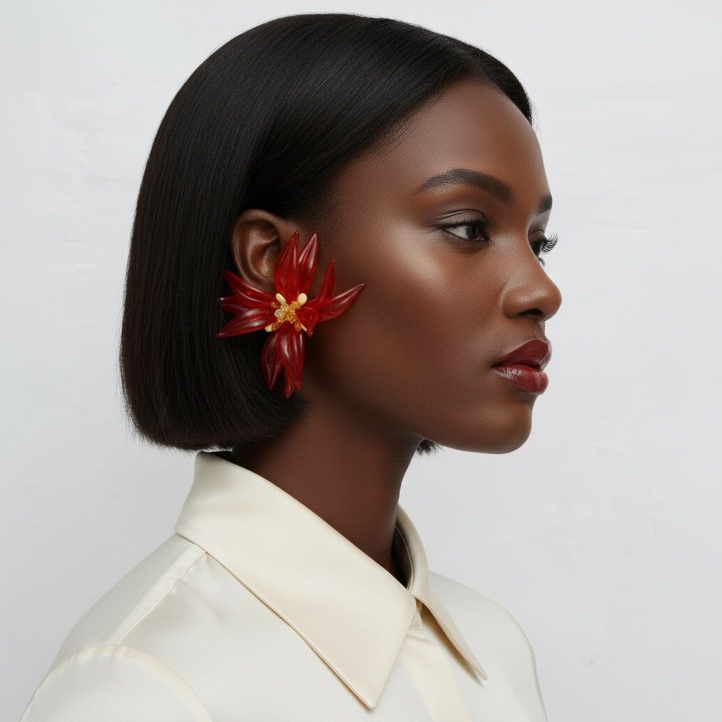 Stud Red Tropical Flower Oversized Petal Earrings
