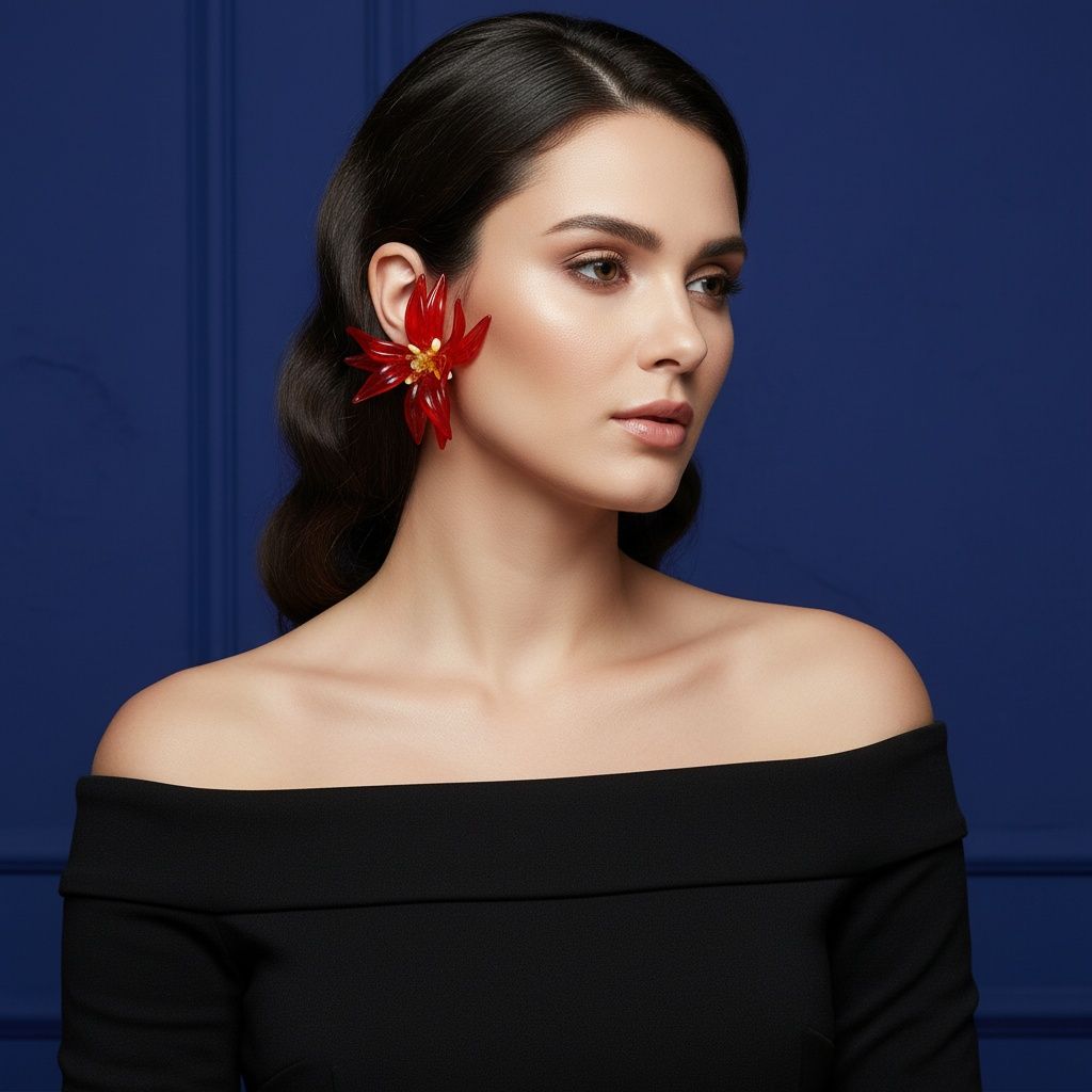 Stud Red Tropical Flower Oversized Petal Earrings