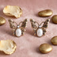 Opulent Gold Butterfly Cream Pearl Stud Earrings