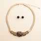 Antique Gold Black Floral Herringbone Necklace