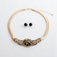Antique Gold Black Floral Herringbone Necklace