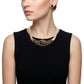 Antique Gold Black Floral Herringbone Necklace
