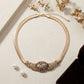 Antique Gold Pearl Floral Herringbone Necklace