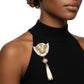 Egyptian Gold Scarab Ivory Dangle Brooch Pin