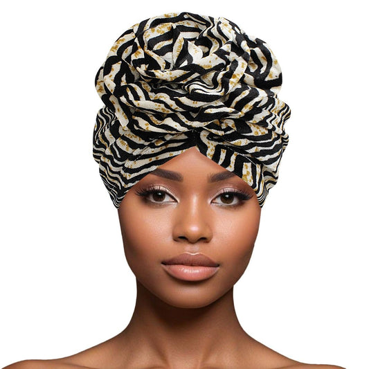 Turban Pre-Tied Flower Velvet Zebra Print Women