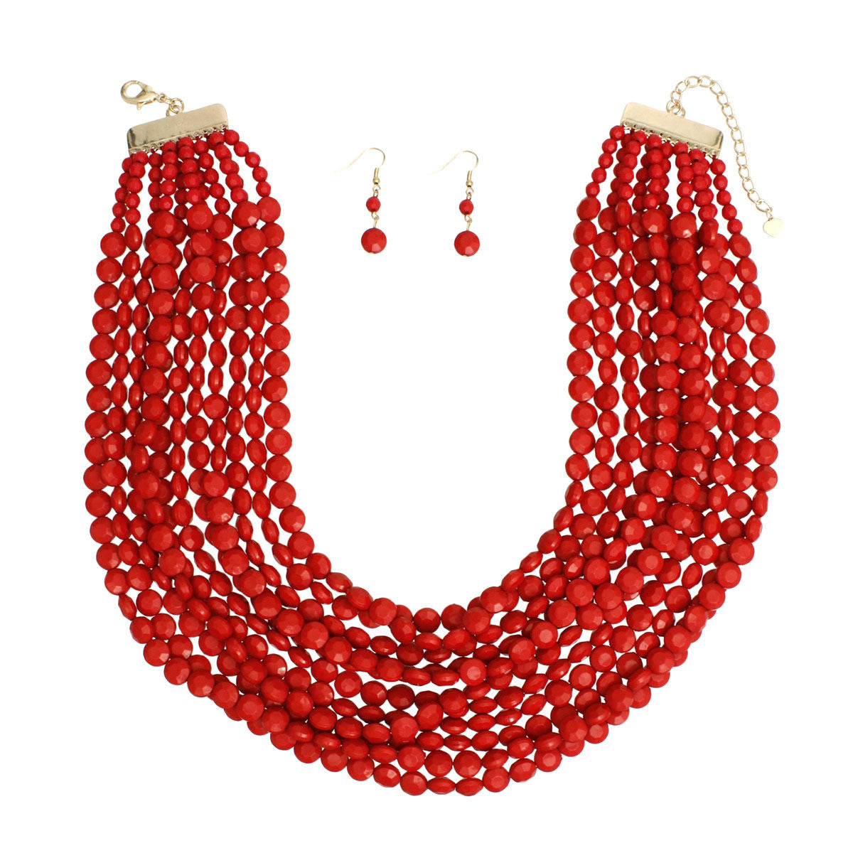 Necklace 11 Strand Red Flat round Bead Set Women