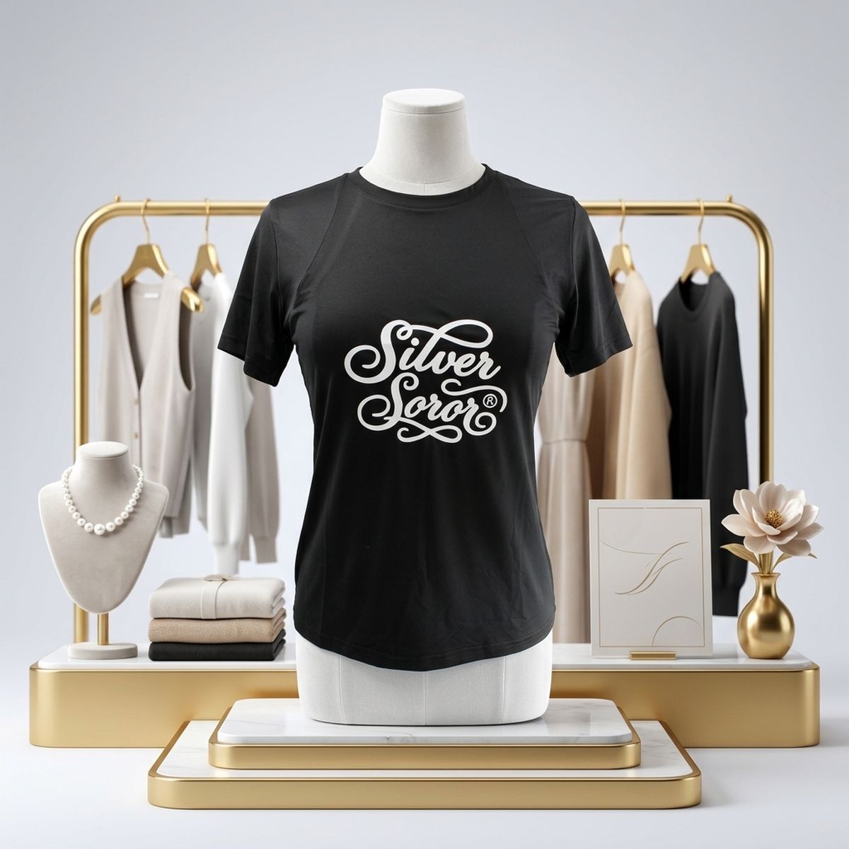 AKA Large Silver Soror Black Athletic Tee