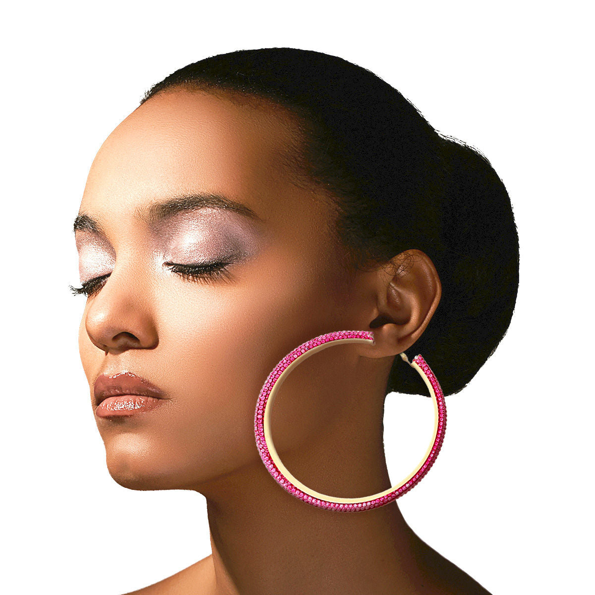 Fuchsia and Gold Rhinestone Hoops