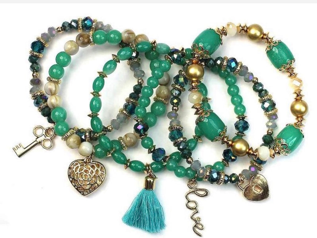 Teal bracelet stack