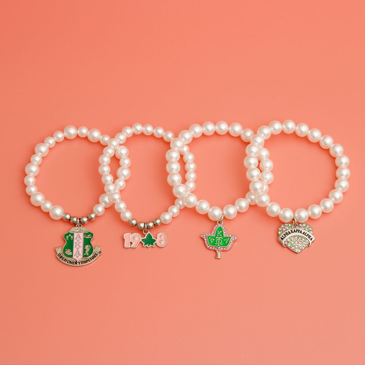 Sorority Inspired Charm Pearl Bracelets