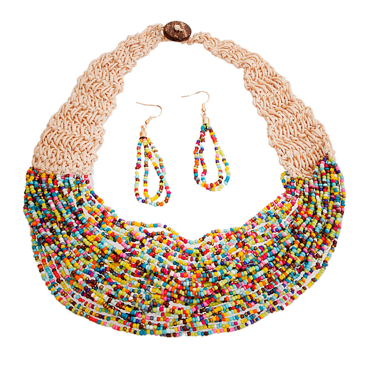 Multi Color Seed Bead Layered Necklace